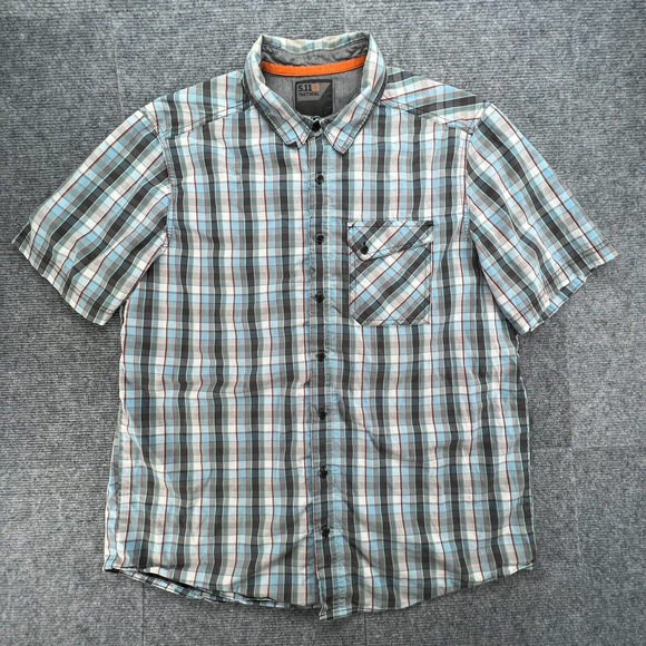 5.11 Tactical Single Flex Covert Snap Button Shirt Mens M Blue Plaid RAPIDraw - Picture 1 of 9